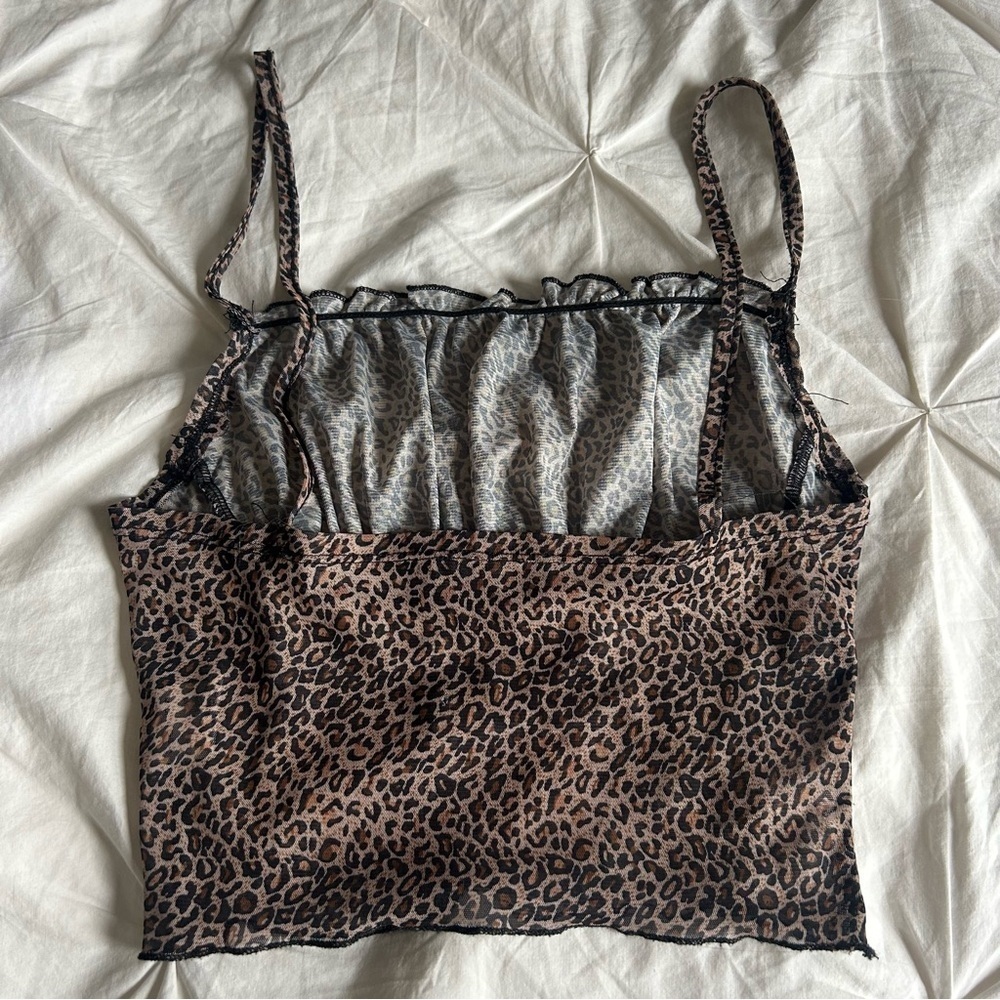 3/$20 Shein Cheetah Mesh Rauche Top - Picture 2 of 4